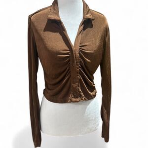 Just Polly New York Brown Ruched Crop Top